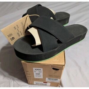 Indosole‎ Cross Platform Slide Sandals Womens 8 9 Black Lime Recycled Tire Sole